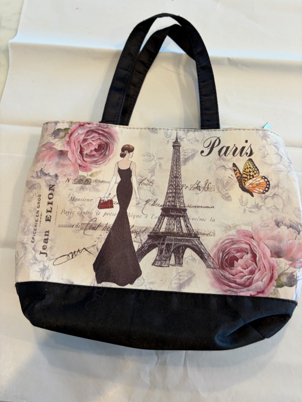 Jean Elion Paris Eiffel Tower Floral Tote - Pink & Black